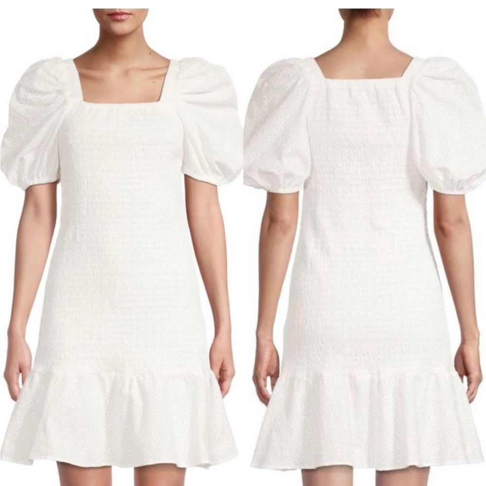 Rachel Parcell Smocked Puff-Sleeve Cotton Minidress in White XL NWOT